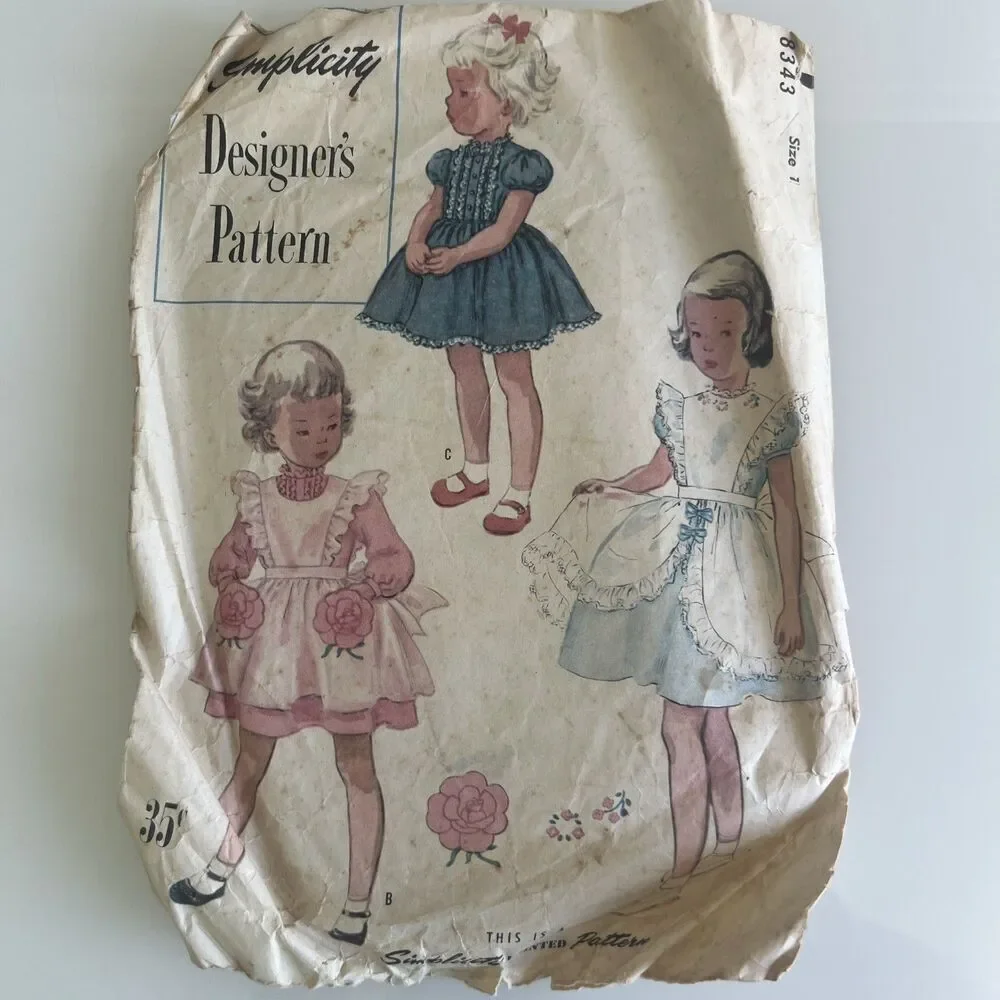 Simplicity Designer's 1950s Vintage Sewing Pattern Child's Dress & Pinafore 8343